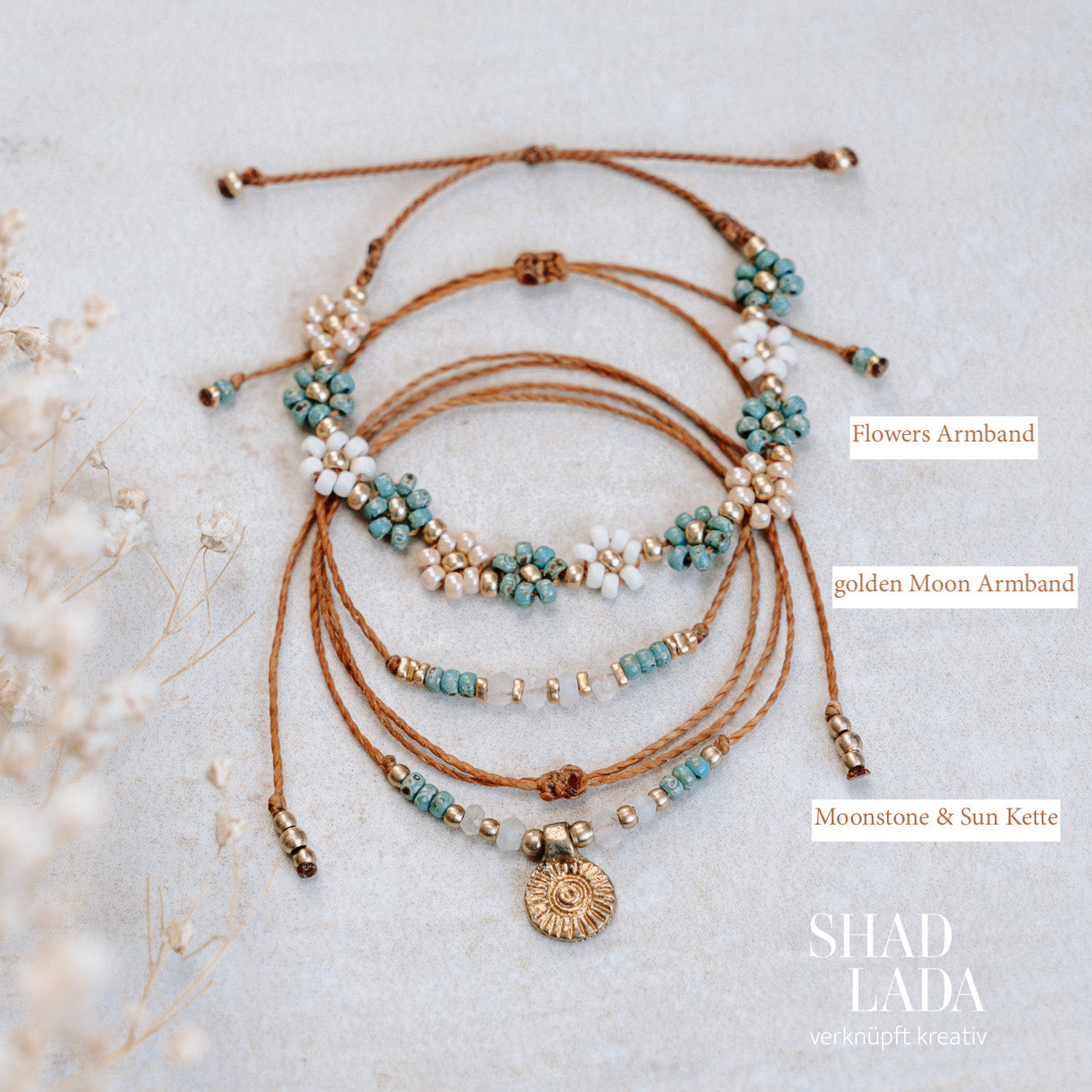 Makramee Schmuckset, Kette und Armbänder