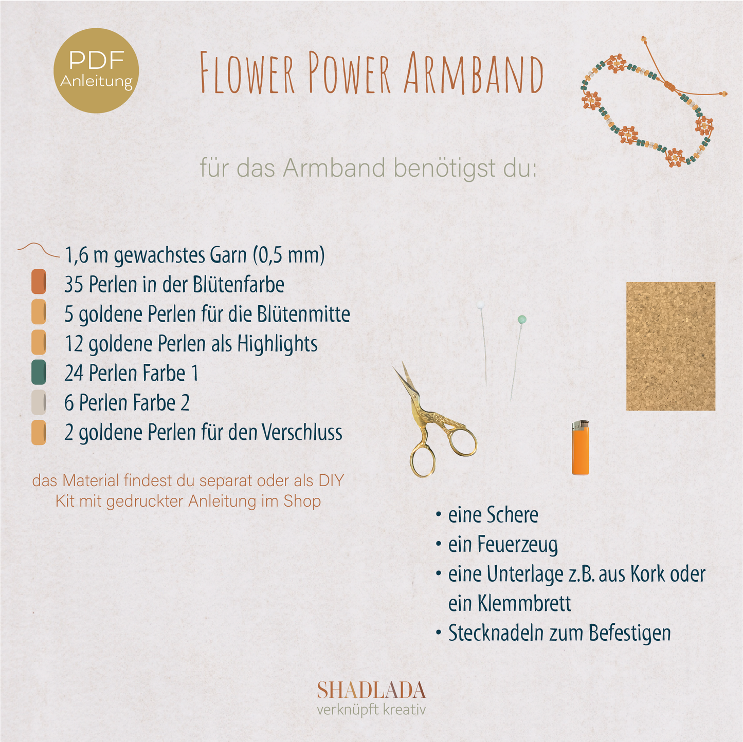 PDF Anleitung Armband FLOWER POWER