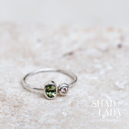 Ring SILVER GREEN ROSE aus Silber mit Peridot und Turmalin (Größe 53)