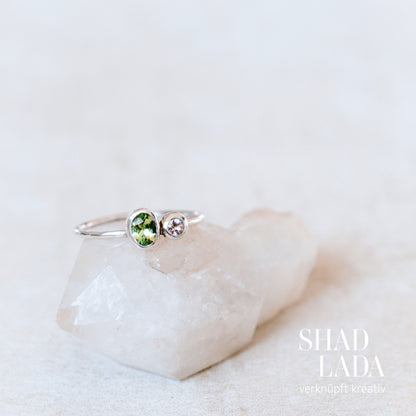 Ring SILVER GREEN ROSE aus Silber mit Peridot und Turmalin (Größe 53)