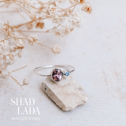 Ring SILVER DUSTY BLUE ROSE aus Silber mit Turmalin und Saphir (Größe 50)